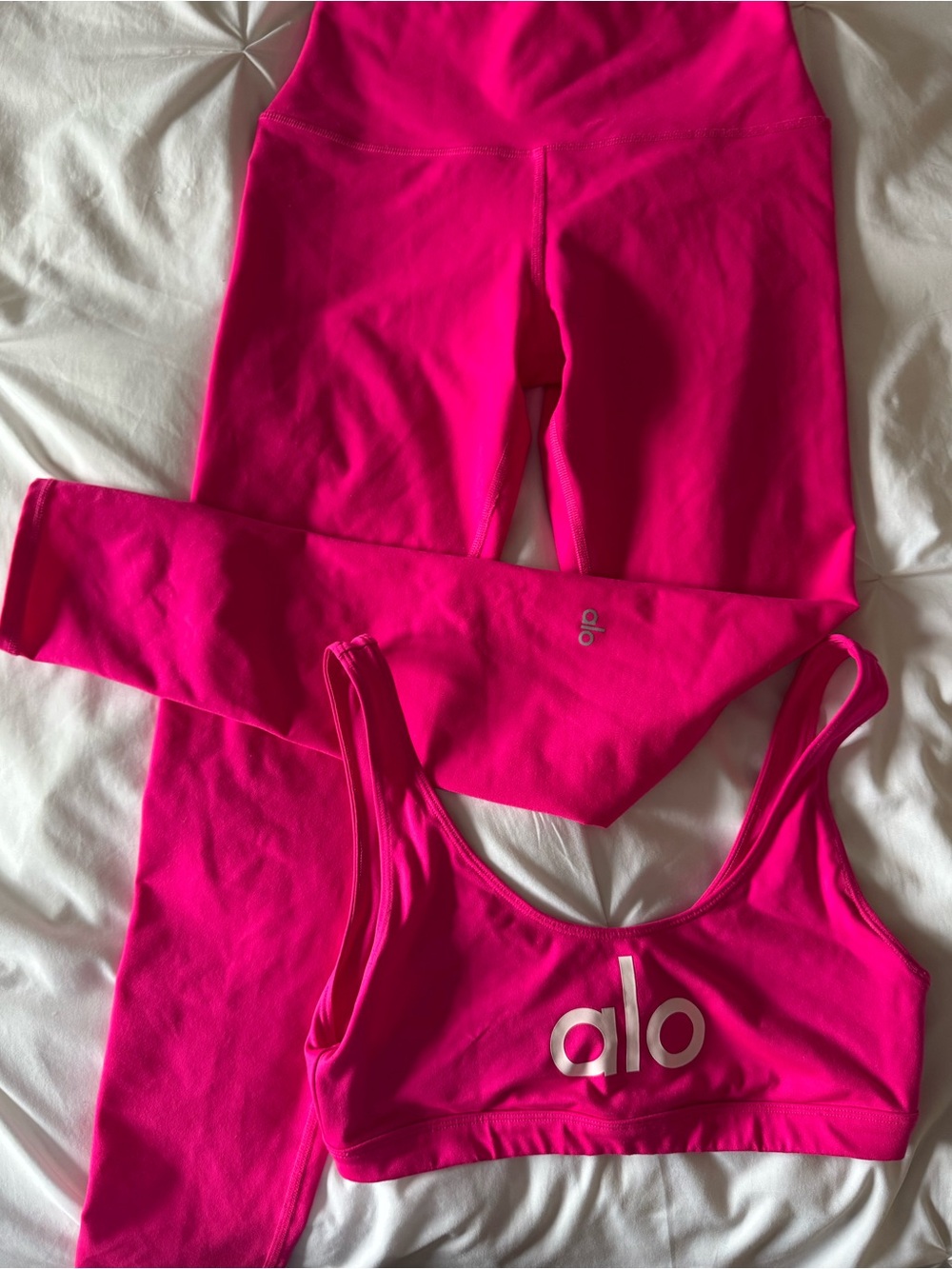 ALO Yoga Hot Pink top and leggings set